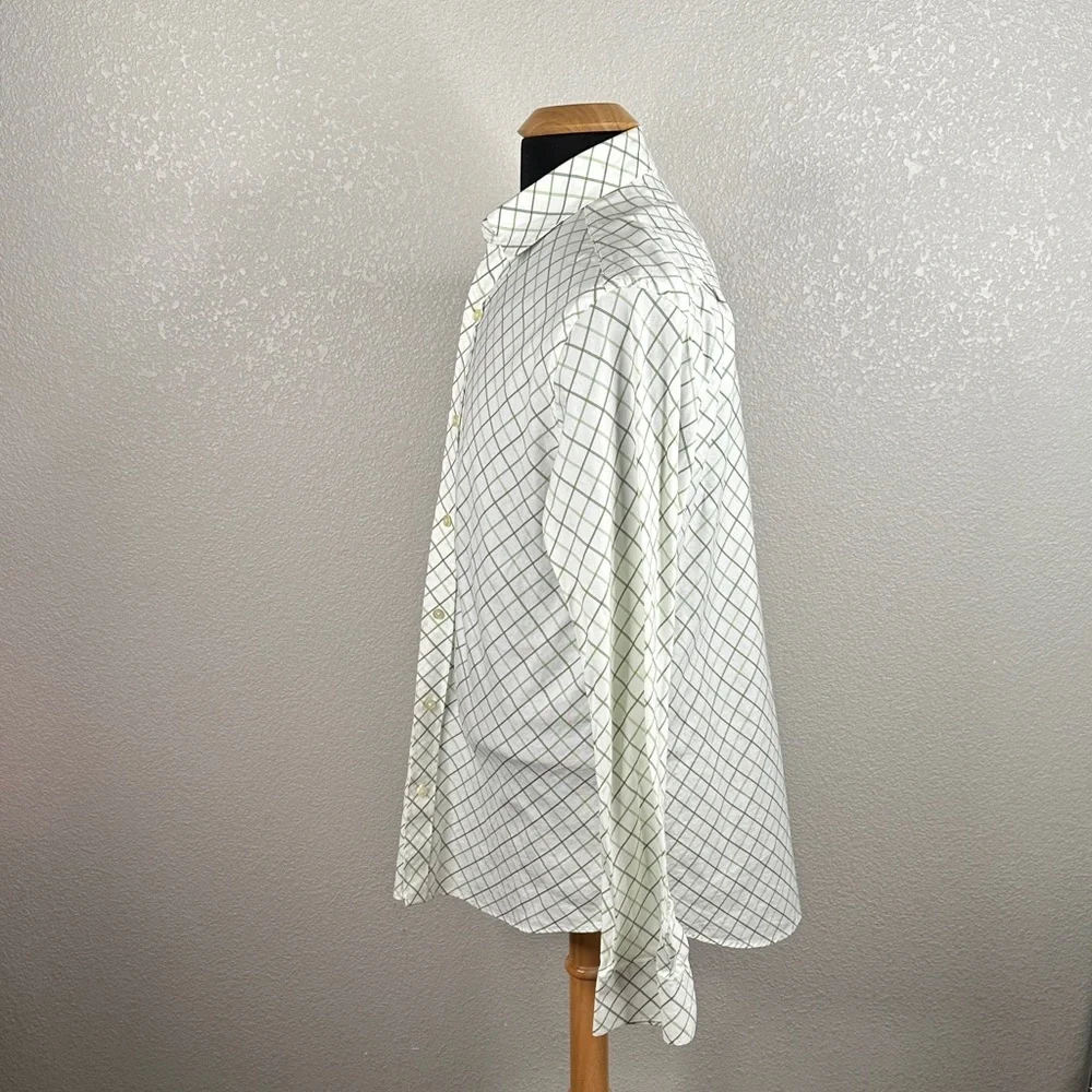 Banana Republic Men's  White & Green Checkered Casual Preppy Business Shirt Sz L